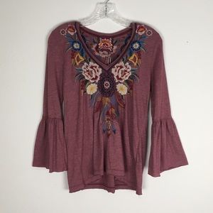 Johnny Was JWLA Darielle V Neck Flute Sleeve Tee Top New Boho Chic J18118 Johnny Was JWLA Darielle V Neck Flute Sleeve Tee Top New Boho Chic J18118